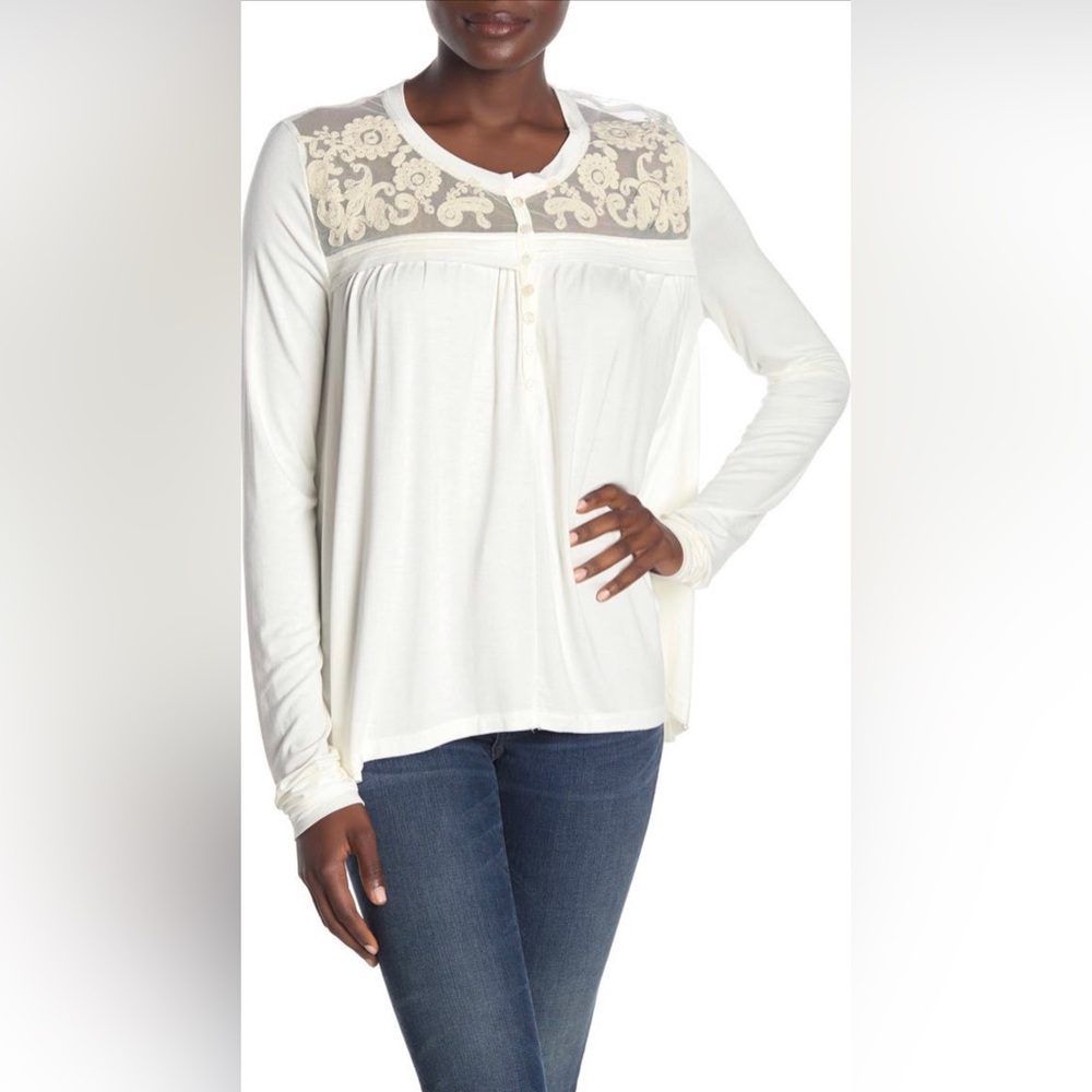 Embroidered mesh trim boho blouse. Never worn.